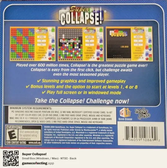 Super Collapse! Computer, NTSC box back