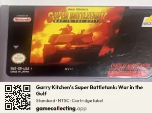 Garry Kitchen's Super Battletank: War in the Gulf Super Nintendo Entertainment System, NTSC cartridge label