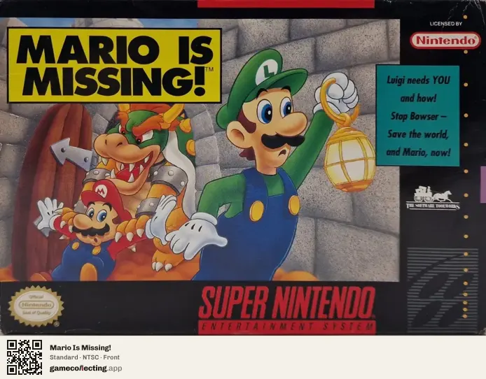 Mario Is Missing! Super Nintendo Entertainment System, NTSC box front