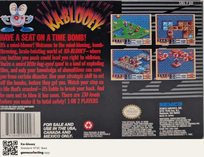 Ka-blooey Super Nintendo Entertainment System, NTSC box back