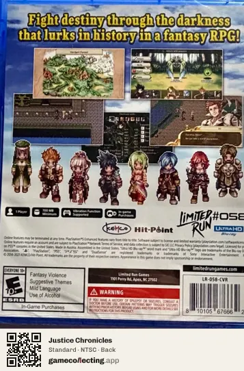 Justice Chronicles PlayStation 5, NTSC box back
