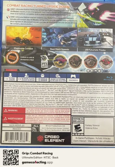 Grip: Combat Racing PlayStation 4, NTSC box back
