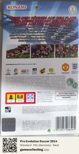 Pro Evolution Soccer 2014 PlayStation Portable, Germany box back