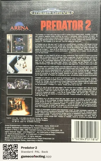 Predator 2 Sega Mega Drive / Genesis, PAL box back