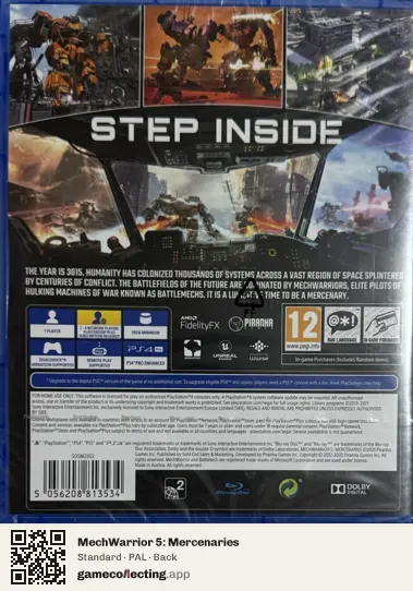 MechWarrior 5: Mercenaries PlayStation 4, PAL box back