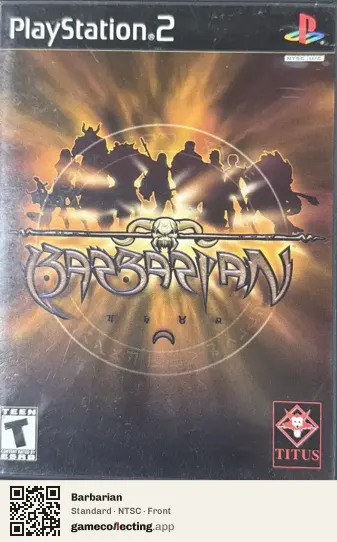 Barbarian PlayStation 2, NTSC box front