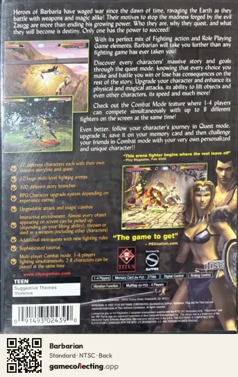 Barbarian PlayStation 2, NTSC box back