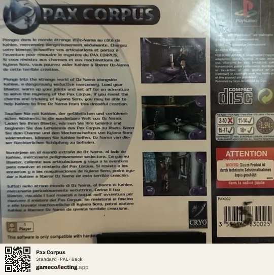 Pax Corpus PlayStation, PAL box back