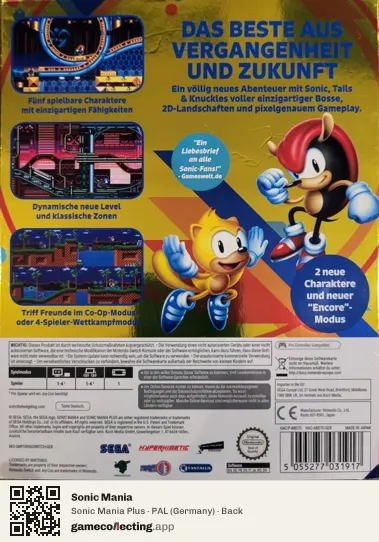 Sonic Mania Nintendo Switch, Germany box back