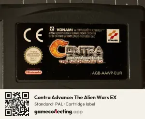 Contra Advance: The Alien Wars EX Game Boy Advance, PAL cartridge label