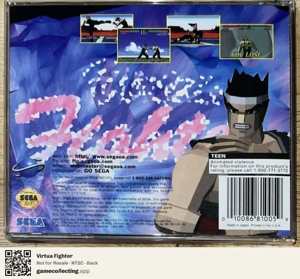 Virtua Fighter Sega Saturn, NTSC box back