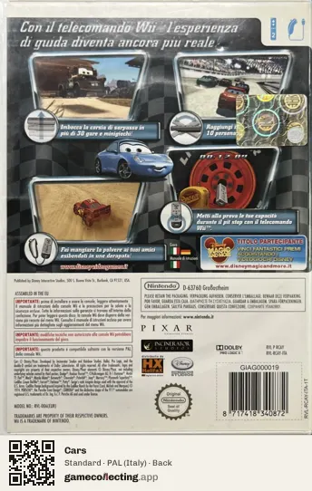 Cars Nintendo Wii, Italy box back