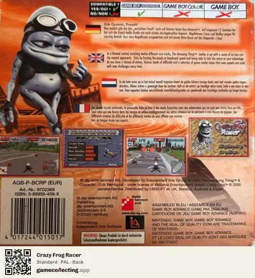 Crazy Frog Racer Game Boy Advance, PAL box back