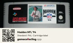 Madden NFL '94 Super Nintendo Entertainment System, PAL cartridge label
