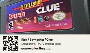 Risk / Battleship / Clue Game Boy Advance, NTSC cartridge label