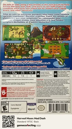 Harvest Moon: Mad Dash Nintendo Switch, NTSC box back