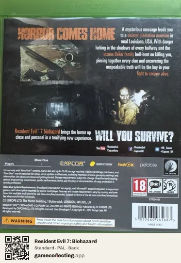 Resident Evil 7: Biohazard Xbox One, PAL box back