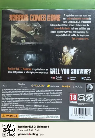 Resident Evil 7: Biohazard Xbox One, PAL box back