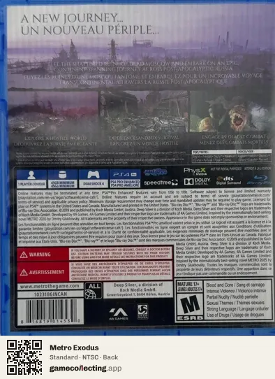 Metro Exodus PlayStation 4, NTSC box back
