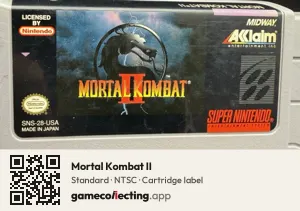Mortal Kombat II Super Nintendo Entertainment System, NTSC cartridge label