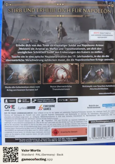 Valor Mortis PlayStation 5, Germany box back
