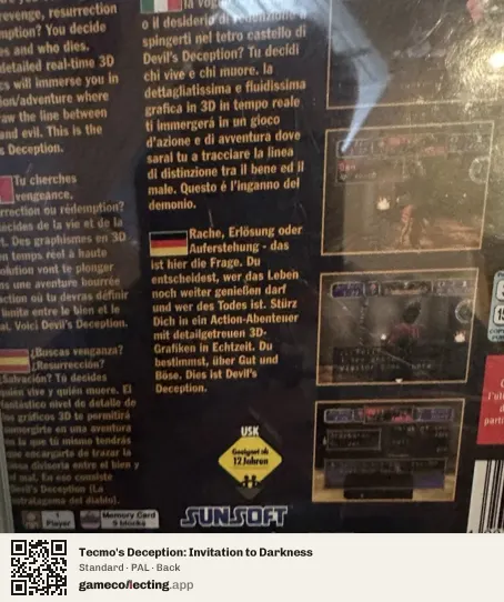 Tecmo's Deception: Invitation to Darkness PlayStation, PAL box back