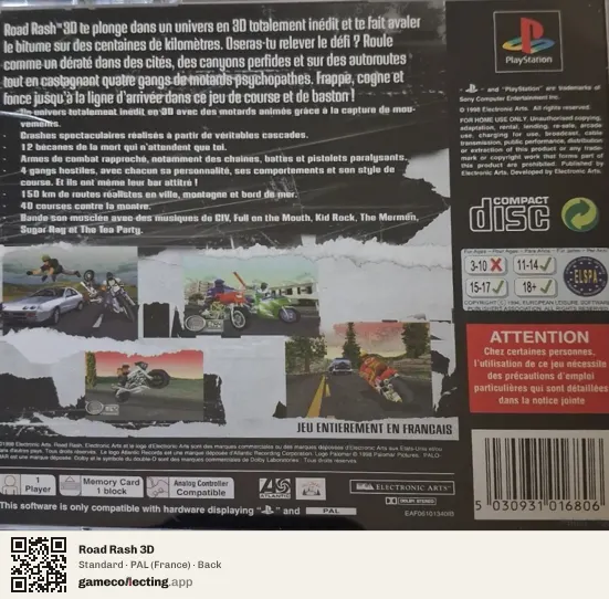 Road Rash 3D PlayStation, France box back