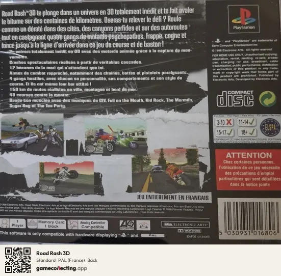 Road Rash 3D PlayStation, France box back