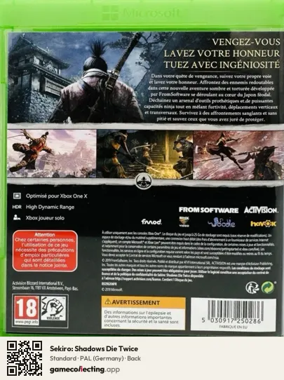 Sekiro: Shadows Die Twice Xbox One, Germany box back