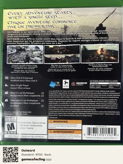 Outward Xbox One, NTSC box back