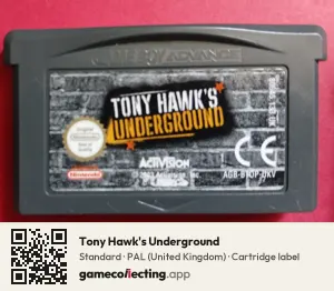 Tony Hawk's Underground Game Boy Advance, PAL cartridge label