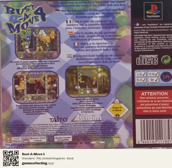 Bust-A-Move 4 PlayStation, United Kingdom box back