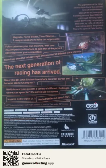 Fatal Inertia Xbox 360, PAL box back