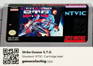 Strike Gunner S.T.G Super Nintendo Entertainment System, NTSC cartridge label