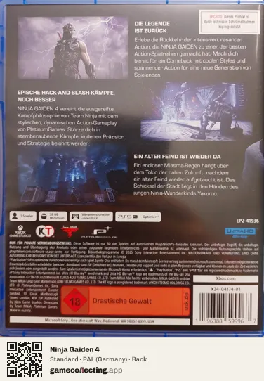 Ninja Gaiden 4 PlayStation 5, Germany box back