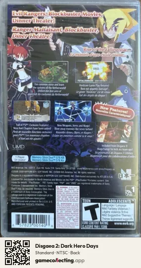 Disgaea 2: Dark Hero Days PlayStation Portable, NTSC box back