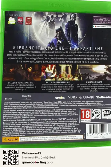 Dishonored 2 Xbox One, Italy box back