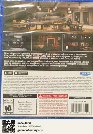 Beholder 3 PlayStation 5, NTSC box back