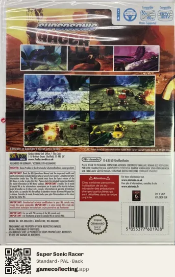 Super Sonic Racer Nintendo Wii, PAL box back