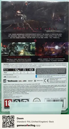 Doom Nintendo Switch, United Kingdom box back