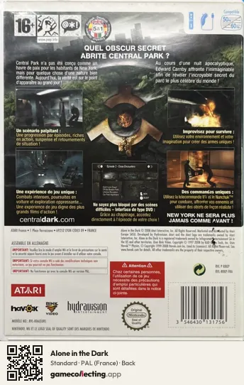 Alone in the Dark Nintendo Wii, France box back