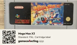 Mega Man X3 Super Nintendo Entertainment System, PAL cartridge label