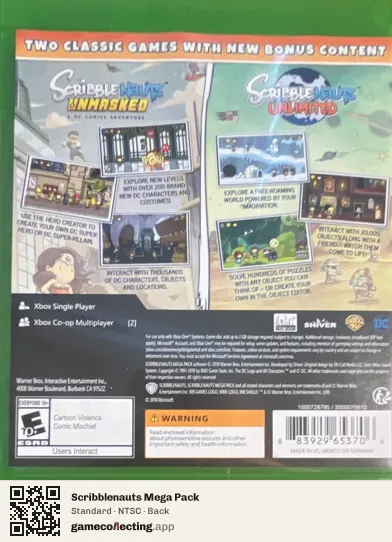Scribblenauts Mega Pack Xbox One, NTSC box back