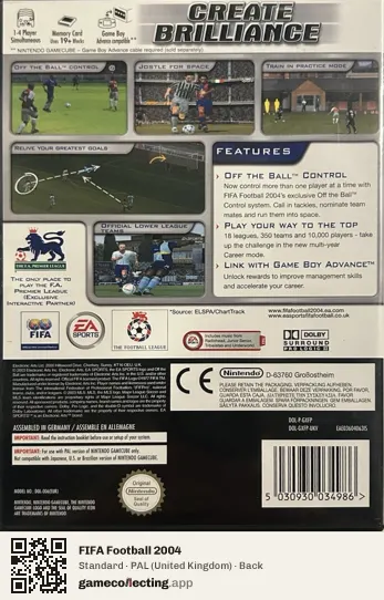 FIFA Football 2004 Nintendo GameCube, United Kingdom box back