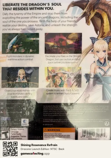Shining Resonance Refrain Xbox One, NTSC box back