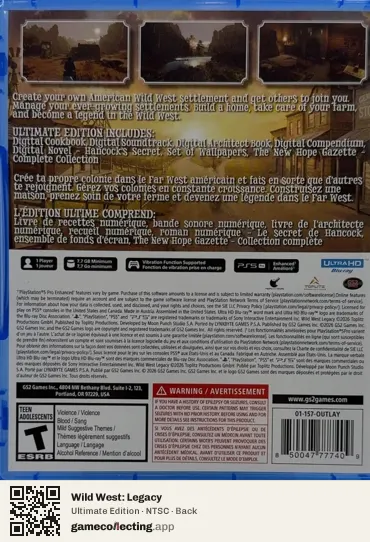 Wild West: Legacy PlayStation 5, NTSC box back