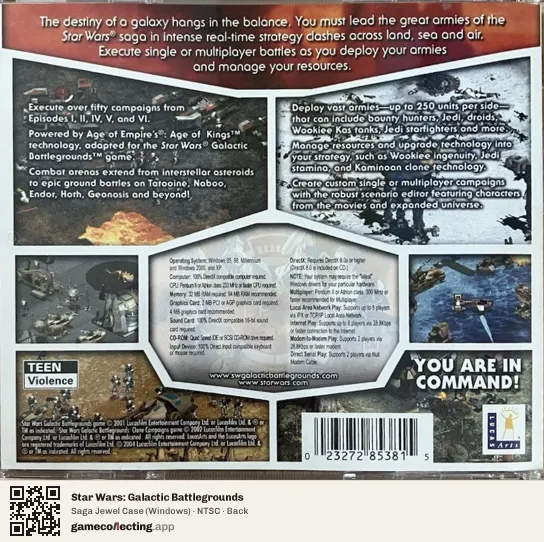 Star Wars: Galactic Battlegrounds Computer, NTSC box back