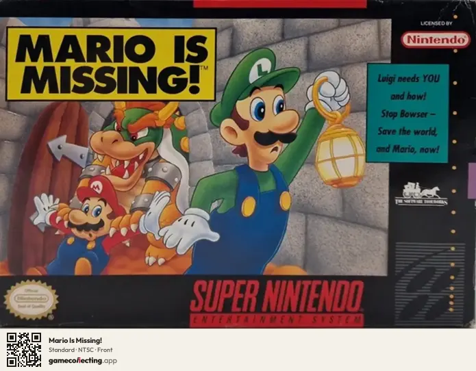 Mario Is Missing! Super Nintendo Entertainment System, NTSC box front
