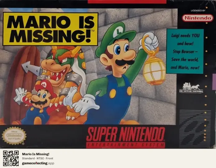 Mario Is Missing! Super Nintendo Entertainment System, NTSC box front