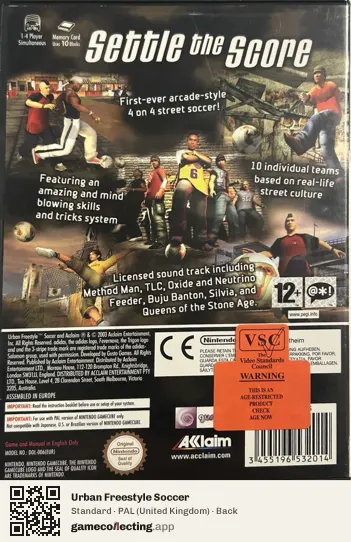 Urban Freestyle Soccer Nintendo GameCube, United Kingdom box back